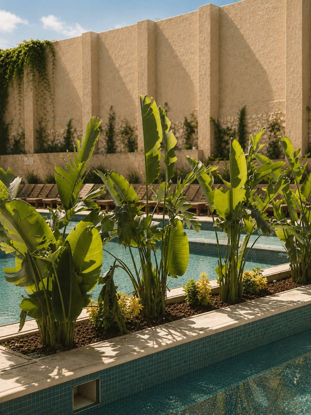 Greenery between the pools